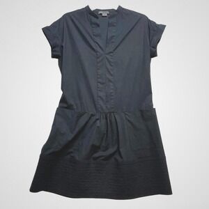 Vince Black Cotton Dress XS Drop Waist Cap Sleeve Minimalist Style Lightweight